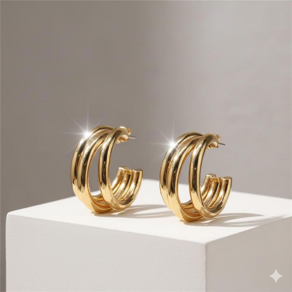 ChicGlow Elegant Gold Triple Hoop Earrings